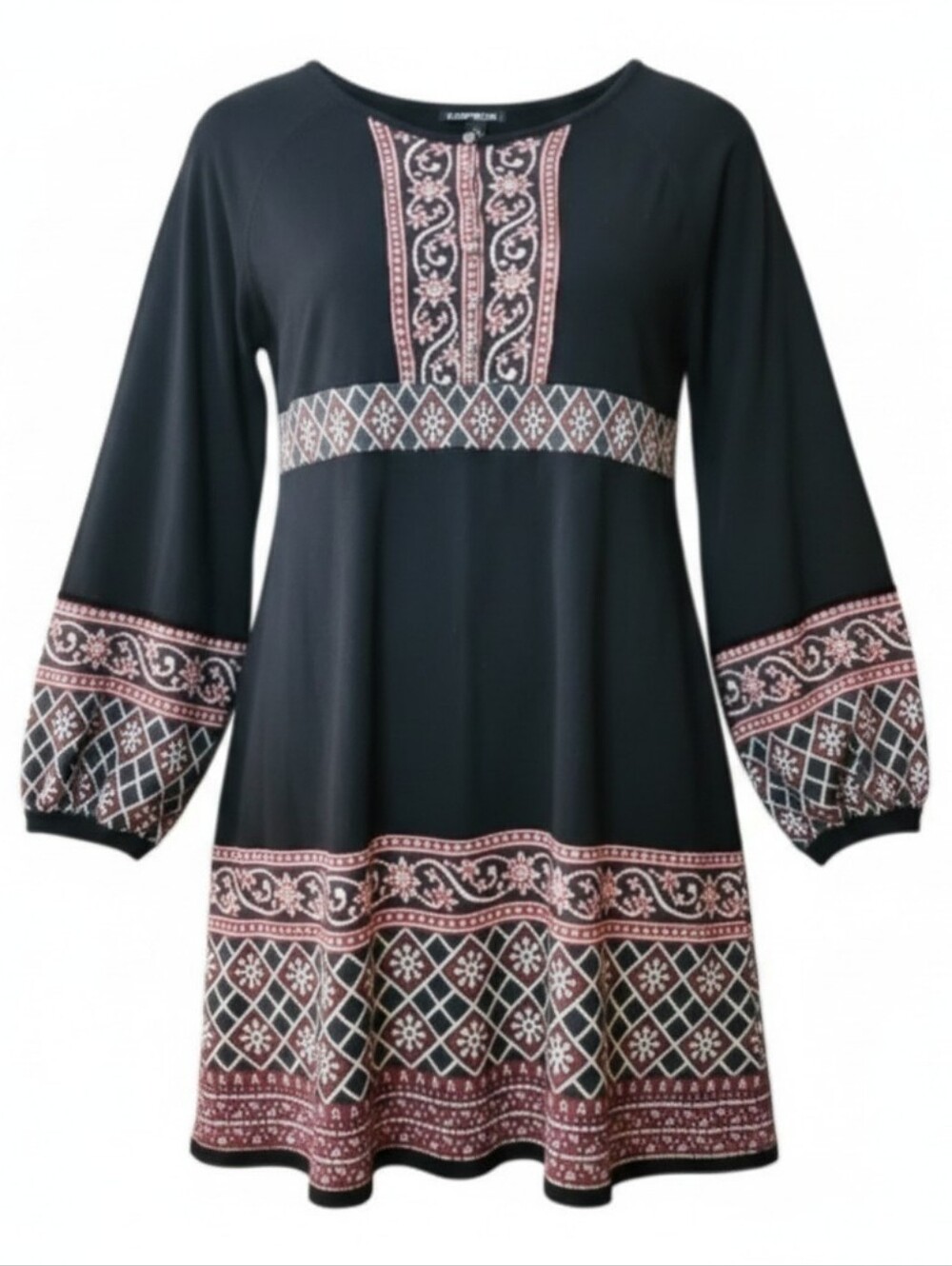 LUCKY BRAND | Black Maroon Cashmere Wool Blend Long Sleeve Sweater Dress | L